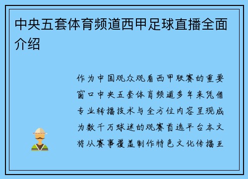 中央五套体育频道西甲足球直播全面介绍